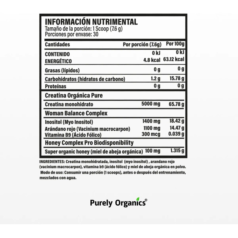 CreatoFem | Creatina Orgánica Para Mujeres | 30 Servicios Sabor