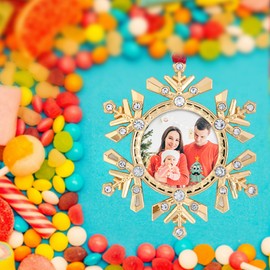 Christmas Snowflake Frame Ornaments 2" Photo Sparkling Rhinestone Frame, Bringing Unique Charm to Babies' First Christmas, Family and Lovers, Adding More Romance to Christmas. (Golden)
