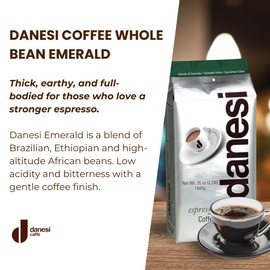 Danesi Caffe Italian Whole Coffee Beans - Espresso Coffee Beans and Medium Roast Whole Bean - Perfect for Espresso Machines, French Press, and Home Brewing - Emerald (4.5 lb)