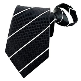 BESMODZ Men's Black Solid Color Zipper Ties Pretied Fine Striped Wedding Necktie