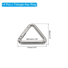 PATIKIL 1-1/5" Metal Triangle Ring Buckle, 4 Pack Triangle Jump Rings Spring Snap Clip Trigger Keychain for Purses Handbag Strap Clasp, Silver Tone