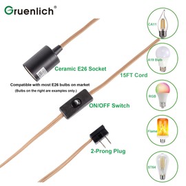 GRUENLICH Plug in Pendant Lighting, Hanging Light Kit with ON/Off Switch, 15 Feet Cord, Bulbs Not Included, Bronze, 3-Pack