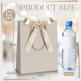 Silkfly 12 Pcs Thank You Gift Bags with Handles 9 x 7 x 3. 15'' Welcome Gift Bags with Bow Ribbon for Wedding Bridal Baby Shower Birthday Housewarming Party(Champagne)