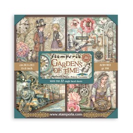 Stamperia - Scrapbook Paper Pad for Scrapbooking, Albums, Cards, Bullet Journals and More, Acid Free, Single Face, Perfect for Hobbies, Crafts, and Gifting (Gardens of Time) (20.3 x 20.3cm)