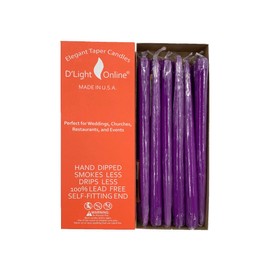 D'light Online Elegant 10" Unscented Purple Taper Candles Premium Quality Candles Hand-Dipped, Dripless Tapers and Smokeless - Individually Wrapped (10 Inch, Purple)