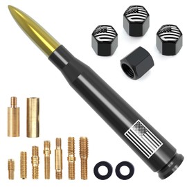 Car Truck Antenna with Tire Valve Caps American Flag Universal Short Replacement for GMC Sierra Chevy Silverado Dodge Ram 1500 2500 3500 Ford F150 F250 F350 Super Duty Raptor Accessories, Gold