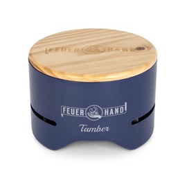 Petromax Feuerhand Tamber Tabletop Charcoal Grill, Powder-Coated Steel for Outdoor Use, Wood Lid, 7.9 inch diameter, Cobalt Blue