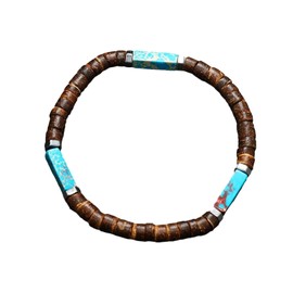 GAUEIOUR Men's Wooden Turquoise Stone Splice Beaded Bracelet Natural Retro Nepalese Bohemia Surf Beach Holiday Stretch Bracelets Jewelry Accessory