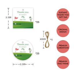 50pcs Golf Thank You Tags, Golf Sport Gift Tag with String for Baby Shower Party, Round Thank You Paper Tags for Birthday/Gender Reveal Party Favors