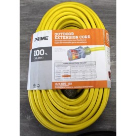 Prime Wire&Cable Sjtw 100Ft 15A 12/3-Gauge Outdoor Power Extension Cord EC511835