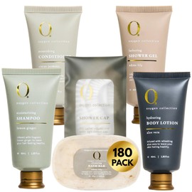 O2 Oxygen Travel Size Shampoo Conditioner Body Wash Lotion & Soap (180 PK, 1.35 oz each), Air Bnb, Guest Bathroom,Hotel,Airbnb Essentials For Hosts Toiletries Bulk Mini Sets Hygiene Kits Paraben Free