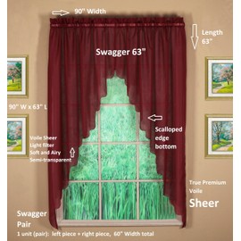 Today's Curtain Emelia Original Voile Swagger Pair 63", Burgundy, 90" W x 63" L