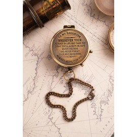 Brass to My Daughter, Graduation Day Gifts for Daughter - Daughter Birthday Gifts - Confirmation Gifts for Daughter - Camping Compass Engraved with Gift Compass with Wooden case.