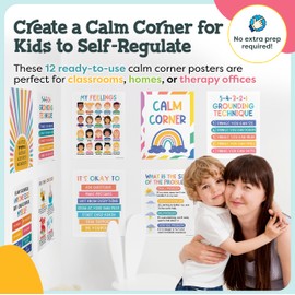 Calming Corner Sign Poster Middle School Classroom Calm Down Time Quiet Center Area Coping How Are You Feeling Preschool Toddler Emotion Chart for Therapy Supplies Social Emotional Decor Cool Peace
