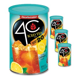 4C Powdered Drink Mix Cannisters, Decaffeinated Iced Tea 3 Pack, 20 Quarts, Family Sized Cannister, Thirst Quenching & Refreshing Flavors