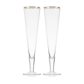 Mikasa Gold Rim Wedding Anniversary Champagne Toasting Flutes Gift Boxed, Set Of 2, 8 Ounce