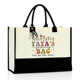 Yaya Gifts Tote Bag, Mothers Day Grandma Birthday Gifts, Grandma Granny Gigi Mimi Nana Gifts, Christmas Retirement Appreciation Gifts for Women Female Wildflowers Beach Bag Reusable Grocery Bags