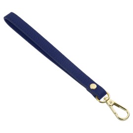 SUIKIHUM Leather Wristlet Strap, (20cm/7.87" Long KeyChain Hand Strap) Leather Replacement Wrist Strap for Purse, Clutch, Keychain, Dark Blue Leather Gold Clasp