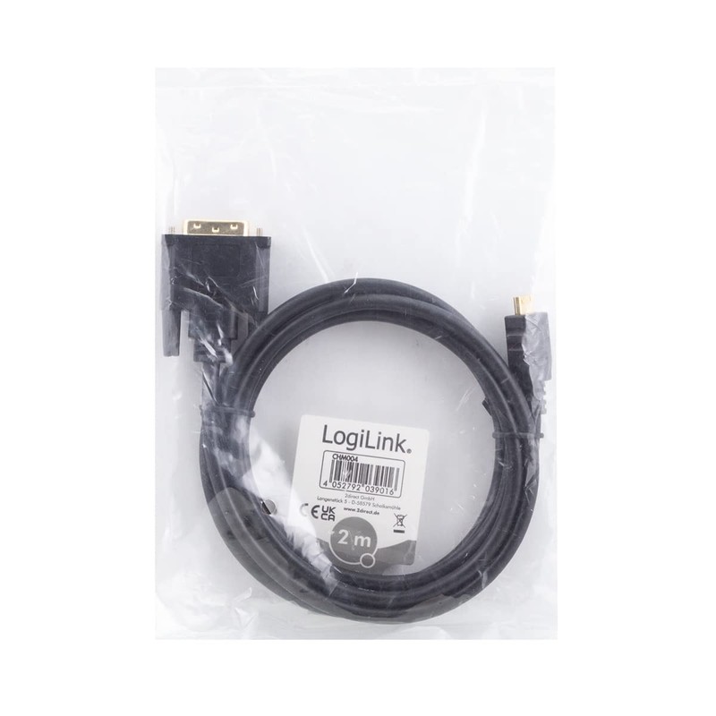 LogiLink CHM004 Mini-HDMI auf DVI-D Kabel 2m mit Rändelschrauben