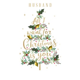 Husband All I Want Is You Embellished Christmas Card Hand-Finished Champagne XCDC380
