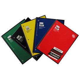 1 Subject College Ruled Spiral Notebook Solid Colors Perforated Edge 70 Sheet Pack of 5