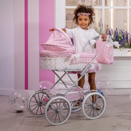 JC Toys | Berenguer Boutique | Royal Baby Doll Pram | Pink | Ages 3+