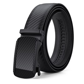 VANNANBA Mens Fashion Leather Belt with Ratchet Automatic Buckle Designer Belts for Men,with Gift Box(28"-34" Waist Adjustable,Black-black)