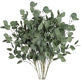 Hojas de Eucalipto Artificial para 6 Piezas, Decoración de Casa,Ramas de Eucalipto Falsos de Seda para Bodas, Decoración de Mesa (Verde)              
