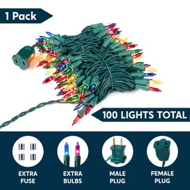 Joiedomi Multicolor Christmas String Lights,100 Count 21.4FT Christmas Fairy Tree Lights Plug in for Indoor Outdoor Xmas Decorations Patio Holiday Theme Party Yard House,Green Wire