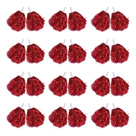 Pyatofyy 24Pcs Metallic Cheerleading Poms with Handle, Adorable Cheerleader Pompoms Hand Flowers and Adults, Sports Spirit Cheering Dancing Party