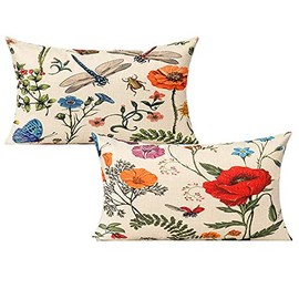 All Smiles 12x20 Lumbar Outdoor Summer Spring Garden Flowers Oblong Throw Pillow Covers Set of 2 Farmhouse Décor Outside Furniture Bench Decorative Cushion Cases for Patio Sofa Couch Chair Bed