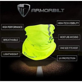 Armorbilt High Visibility Reflective Safety Face Clothing - Neck Gaiter, Bandana Dust Mask - Yellow