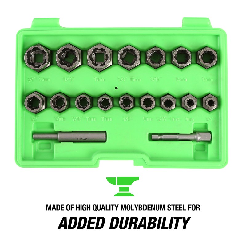 OEMTOOLS 23700 18Pc CrMo Impact Nut and Bolt Extractor Kit,