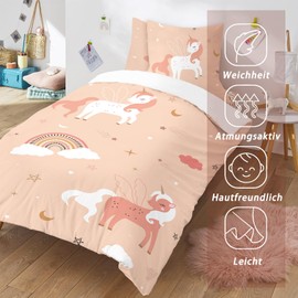HOMHOMHA Unicorn Bed Linen 155 x 220 cm Girls - with 80 x 80 cm Pillowcase Soft Duvet Cover