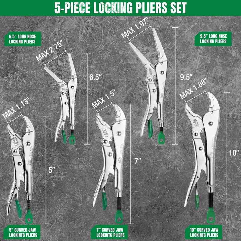 SK 5-Piece Locking Pliers Set, Long Nose & Curved Jaw