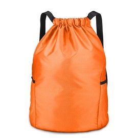 hjwanyin Drawstring Gym Bag, Drawstring Backpack, Gym Sack, Unisex PE Bags Drawstring with Outside Zipper, Large Drawstring Bag, Sport Gym Sack Bring Two Side Pockets (Orange)