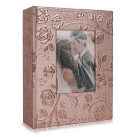 RECUTMS Photo Album 4x6 100 Pockets Photos, Leather Cover White Inner Page Small Photo Book for Baby Wedding Family Children Anniversary