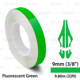 3/8" | 9mm Self-Adhesive Vinyl Pin Stripe Roll Decal Sticker Tape 32ft 9.80m - FLUORESCENT GREEN, Universally Compatible for Cars, Trucks, Vans, Motorcycles, Bikes, Helmets, Arts & Crafts