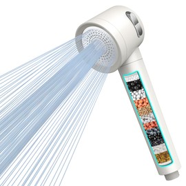 MEKO Shower Head with Filter High Pressure Hand Shower with 15 Layers Filter System, 1.5 m Hose, 3 Jet Types, Water-Saving Shower Head for Removing Residual Chlorine, Hard Water, White