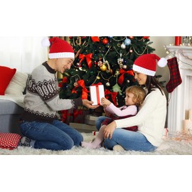 MEKIN Christmas Hat for Adults, Unisex Family Santa Hat Soft Plush Fur Knitted Christmas Hat Thick Comfortable Handmade Santa Hat for Christmas New Year Cap Party Supplies, red