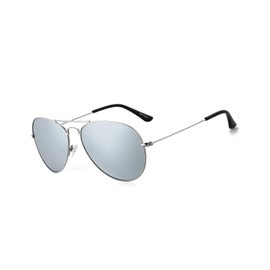 Mirrored Pilot Sunglasses for Women Polarized Vintage Mens Shades Stainless Steel Frame Classic Eyewear UV Protection with Case, 58MM(Silver, Silver)