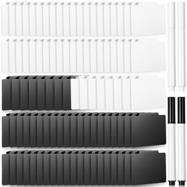 Siifert 100 Pcs Basket Labels Clip Set for Storage Bins Include Removable PVC Bin Label Holders with Chalk Markers for Kitchen Pantry Organization Labeling Box Shelf 48+2 96+4 (Black White)