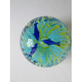 Glass Fish Tank Sphere with Sea Dolphins Paperweight,scupture, Glow in The Dark,Aqua Color