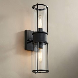 Possini Euro Design Miranda Modern Wall Light Sconce Matte Black Hardwired 4 1/2" 2-Light Fixture Clear Glass Cylinder Shades for Bedroom Bathroom Vanity Reading Living Room Hallway House Home