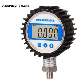 MEASUREMAN 3-1/8" Dial Size, Digital Pressure Gauge, 0-100psi/bar/Mpa/Kpa, 1/4"NPT Lower Mount, 0.25% Accuracy