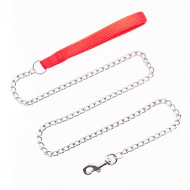 Chain Dog Leashes for Large Dogs Heavy Duty, Metal Dog Lead Durable Strong Chew Proof Dog Leashes for Small Medium Large Breed Pet Dogs, 3.5mm * 4ft Red Handle