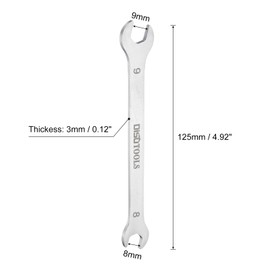 sourcing map Thin Open End Wrench 8mm x 9mm Metric Sandblasting Plated 3cr13 Stainless Steel, Double Ended Slim Spanner for Household Maintenance and General Repairs