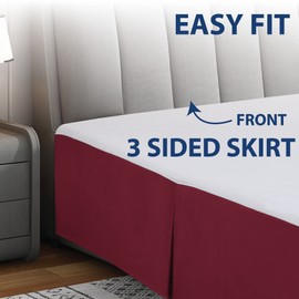 Cathay Home Double Brushed Microfiber Pleated Easy Fit Bed Skirt, Ultra Soft, Fade and Wrinkle Resistant - Burgundy, Queen