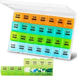 Large Monthly Pill Box Organiser 4 Week, Pill Boxes 1 Times a Day Compartments Tablet Organiser Box 28 Day Vitamin Meds Supplement Container for Family, Hold Plenty of Medication (Multicolor)