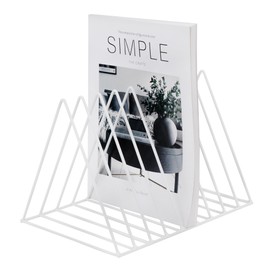 Bookend, Metal Newspaper Rack, Triangle Desktop Magazine Stand, 9 Slots Book Ends Newspaper Holder Organiser Rack for Office, Documents, CD, Magazine (White)